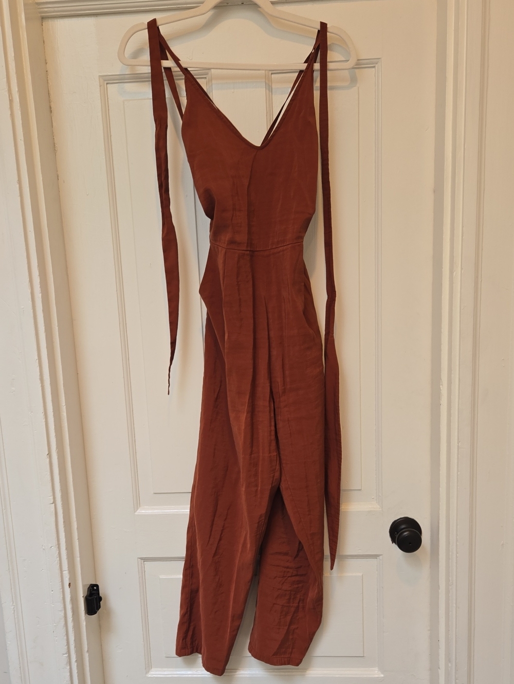 Rust Brown V-Neck Tie-Strap Jumpsuit